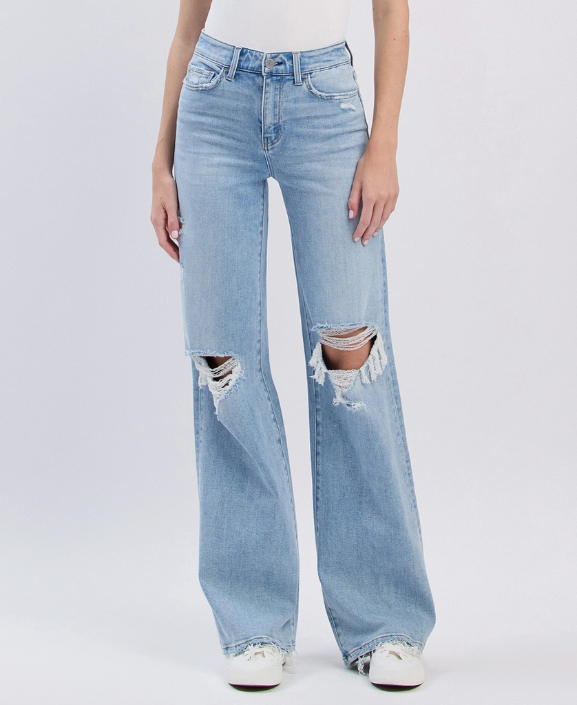 High Rise Distressed Wide Leg Jeans