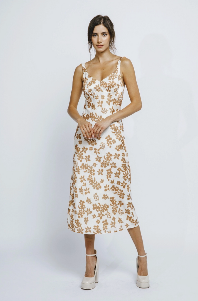 Floral Print Satin Slip Midi Dress