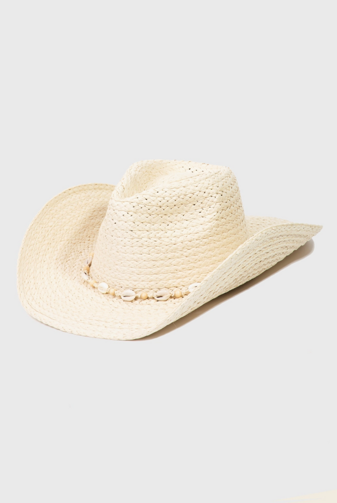 Cowrie Shell Straw Braided Cowboy Hat