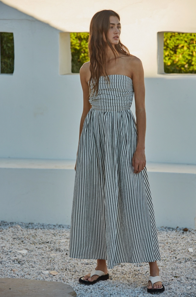 Striped Tube Neck Strapless Dress