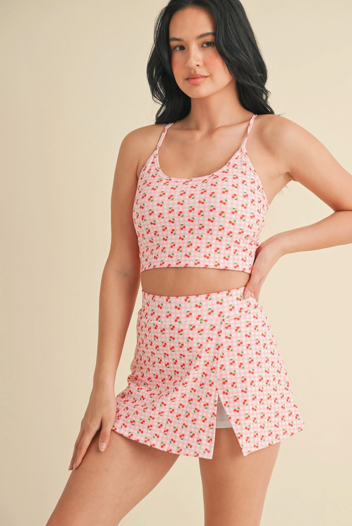 Cherry Gingham Print Racerback Crop Tank