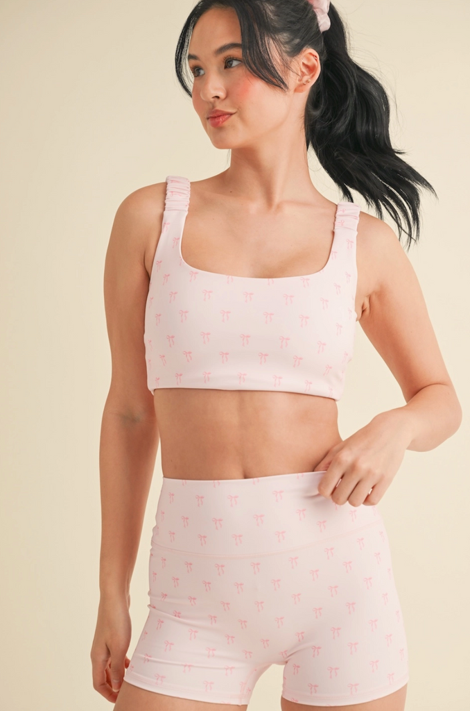 Bow Print Ruched Bra Top