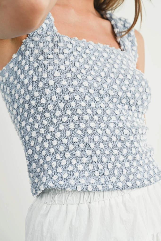 Polka Dot Stretch Tank Top from Sophie May Boutique, perfect for summer casual outfits and stylish loungewear.