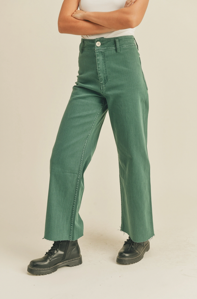 Straight Wide Leg Denim Pants - Green