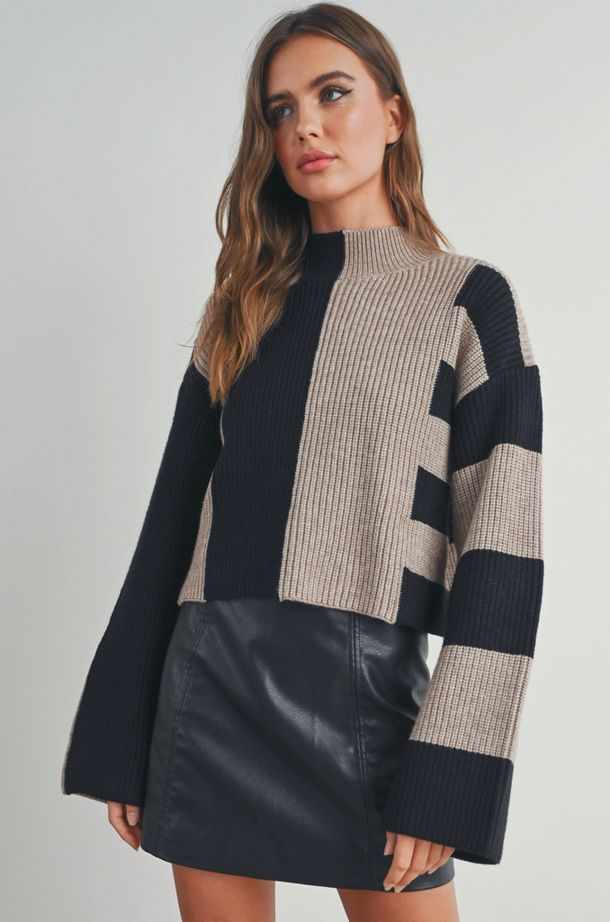 Color Block Mock Sweater