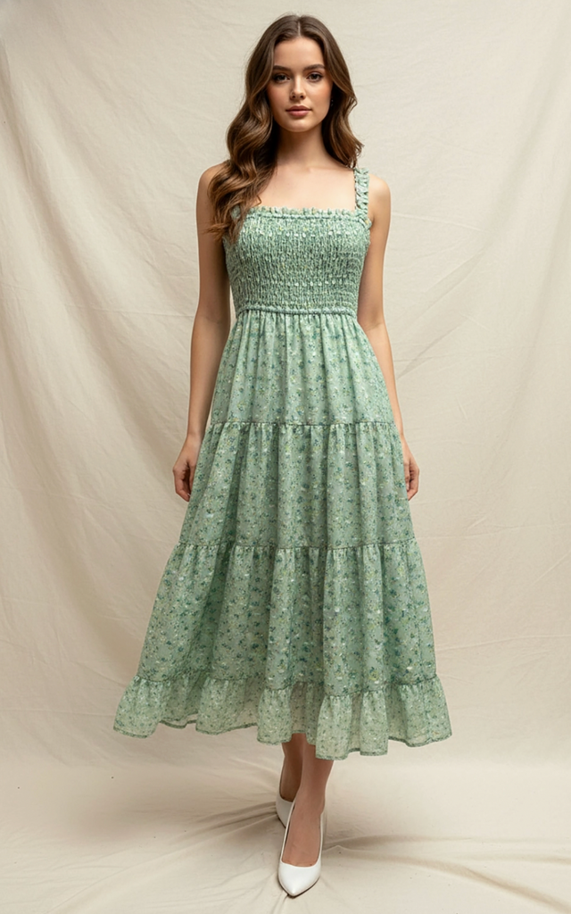 Smocked Ruffle Strap Tiered Maxi Dress