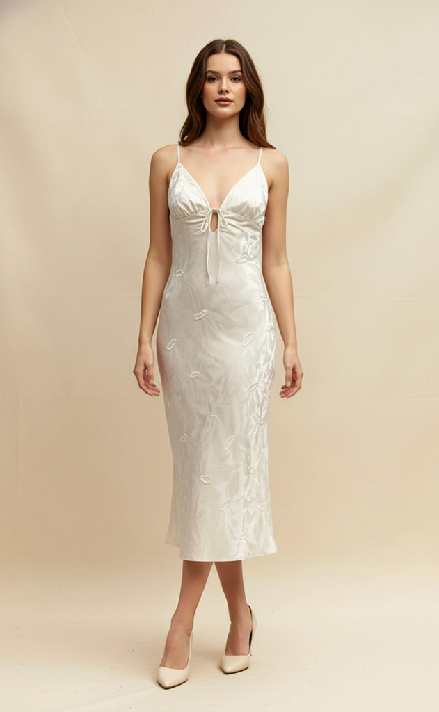 Satin Embroidered Midi Dress