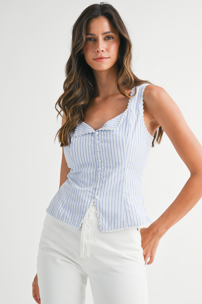 Pin Striped Lace Trim Top