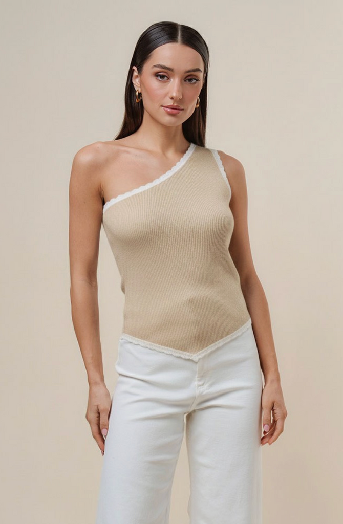 One Shoulder Ribbed Knit Top