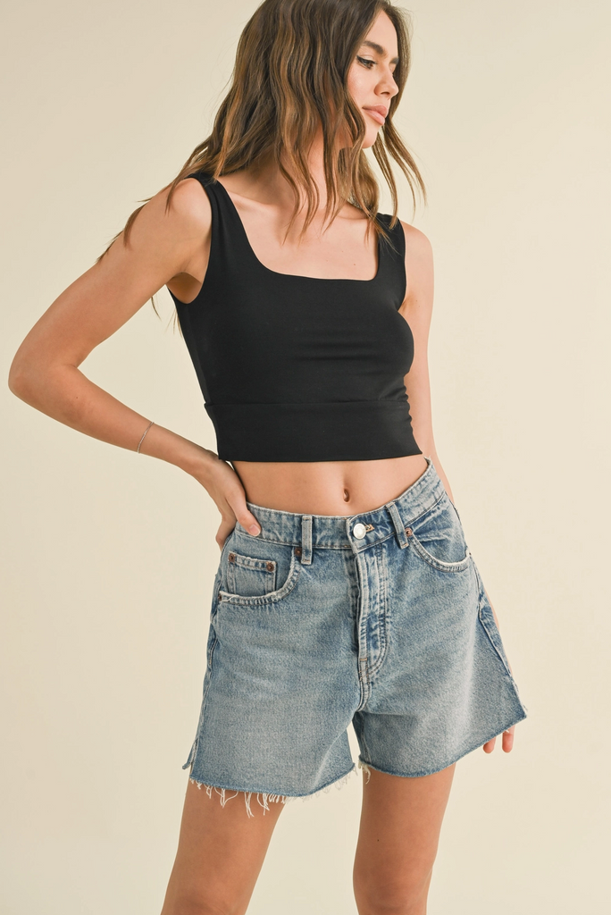 Double Layered Square Neck Crop Top