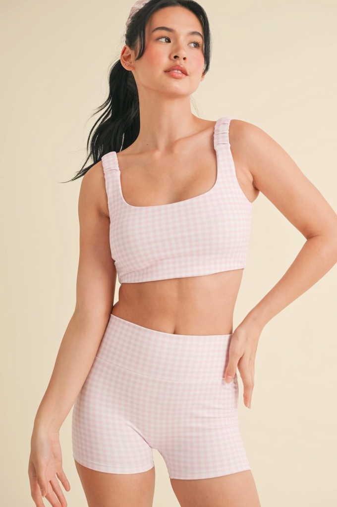 Gingham Print Ruched Bra Top