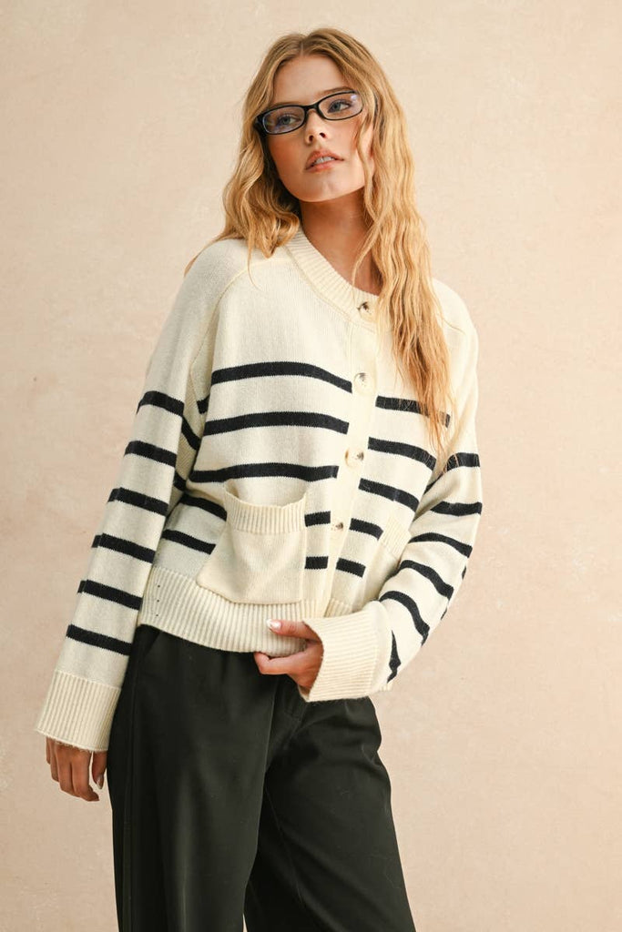 Striped Cardigan with Button Detail