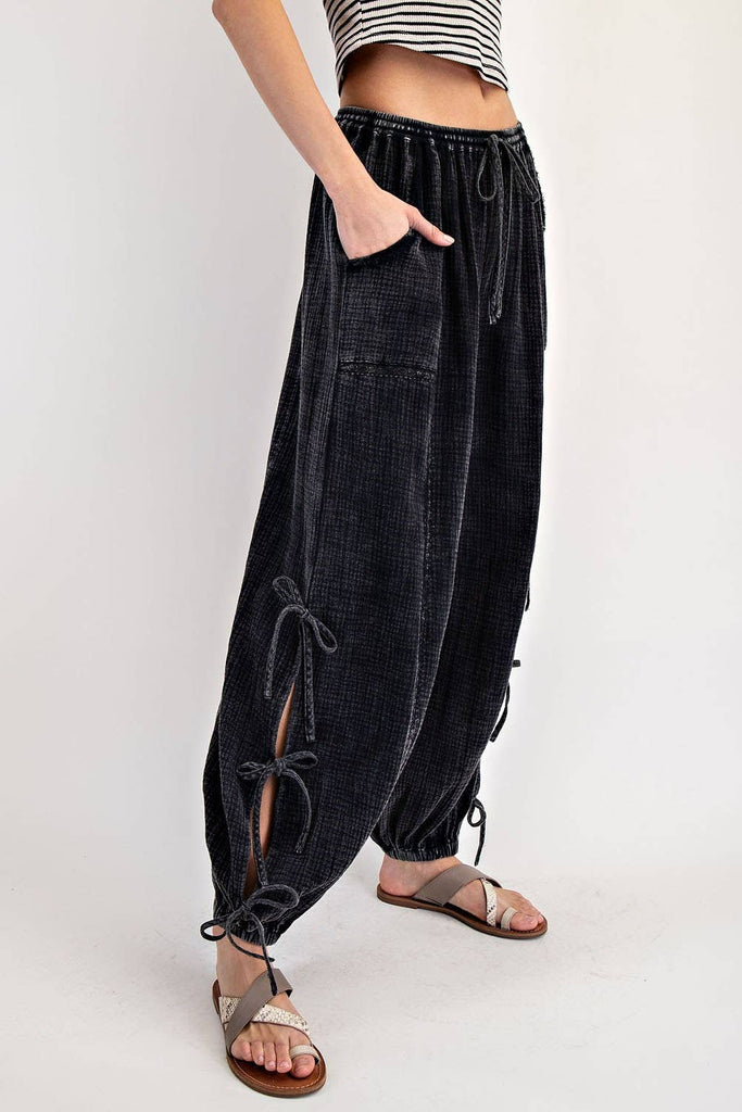 Mineral Washed Ribbon Side Tie Pants