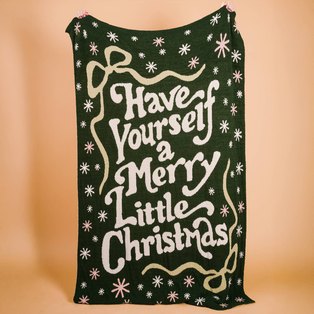 Cozy Dreams Luxe Blanket-Merry Little Christmas featuring festive text and cozy design, perfect for home decor.