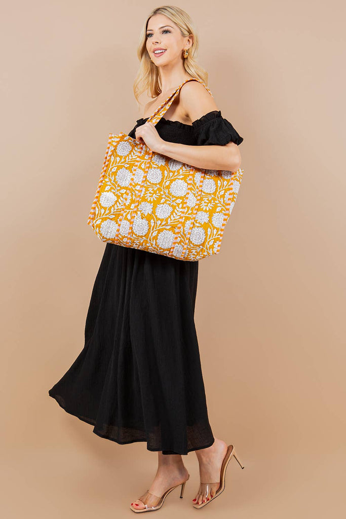 Quilted Tote Bag - Yellow