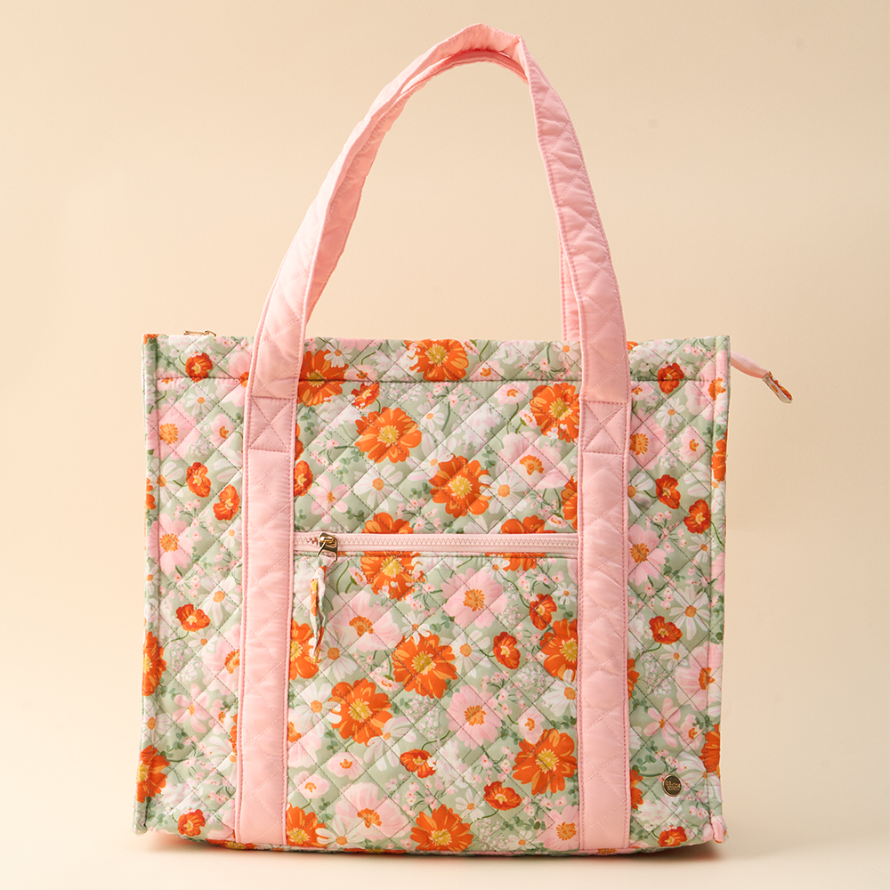 The Everyday Quilted Tote Bag-Bouquet Beauty Sage