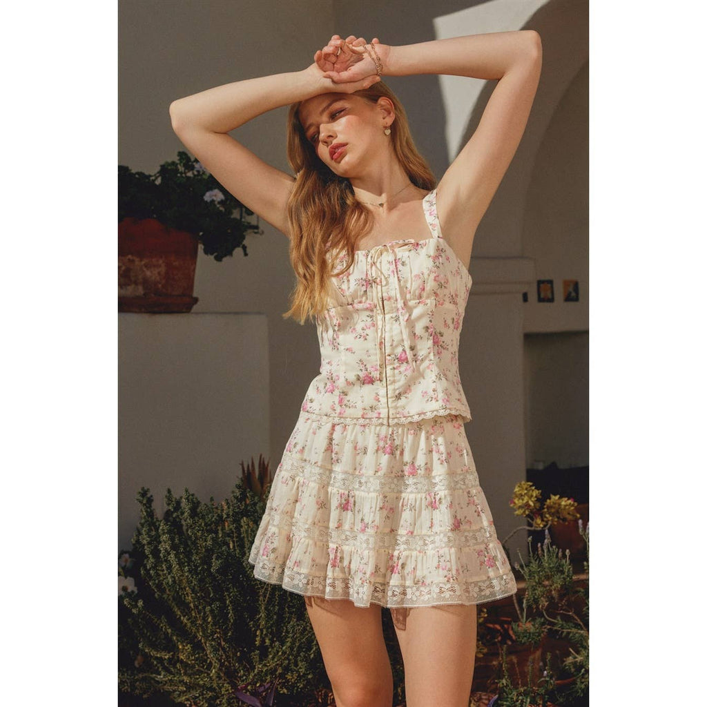 Rosee du Matin Lace Tiered Mini Skirt