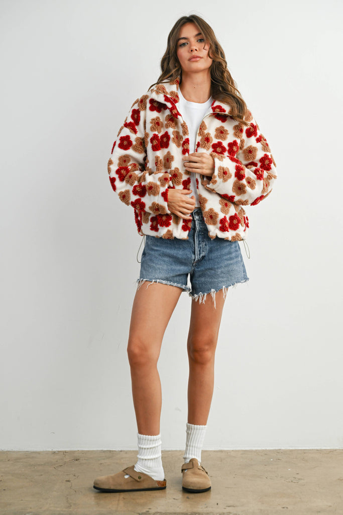 Collared Floral Zip-Front Jacket