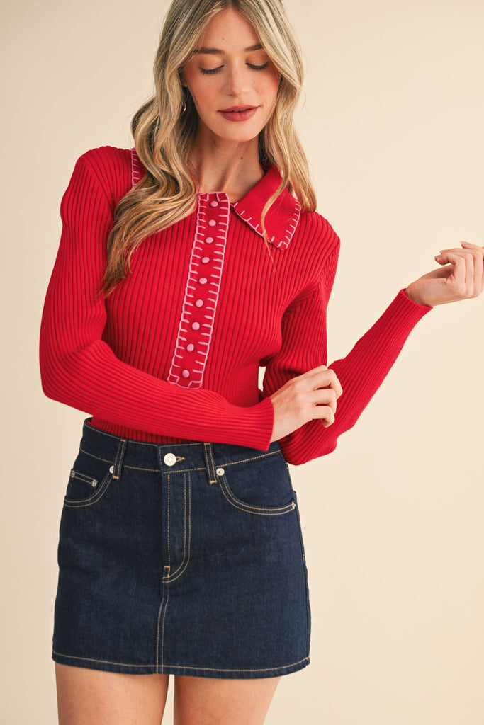 Collared Ribbed Sweater