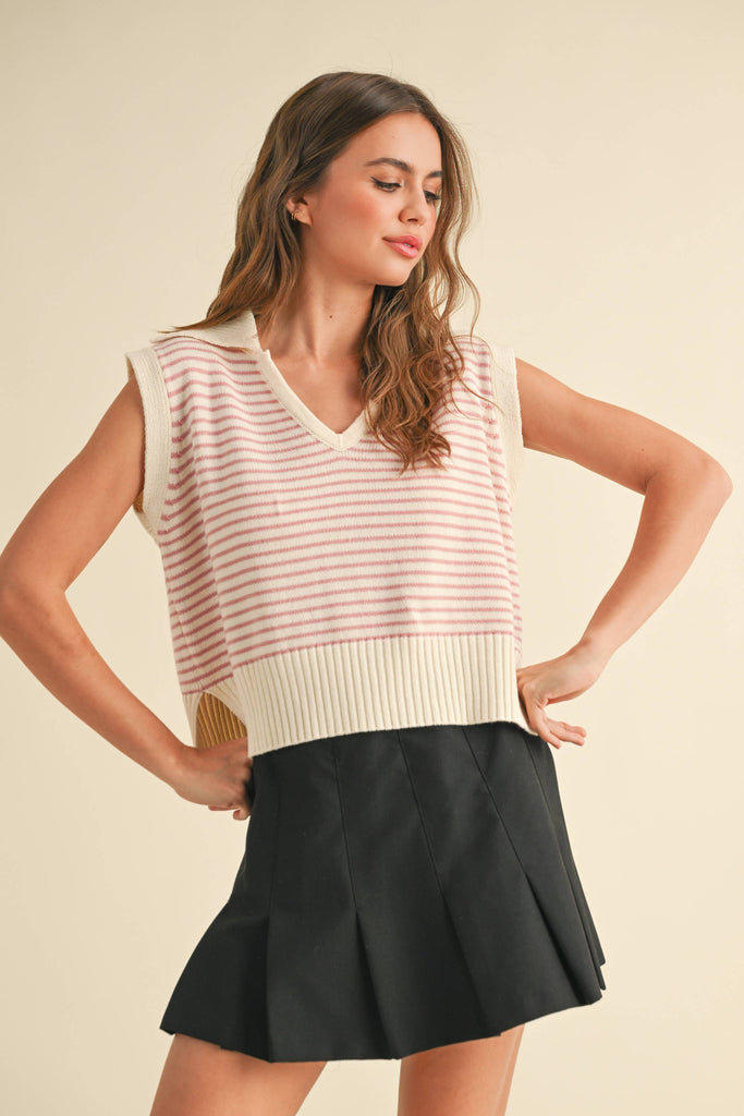 Striped Collard Vest Top