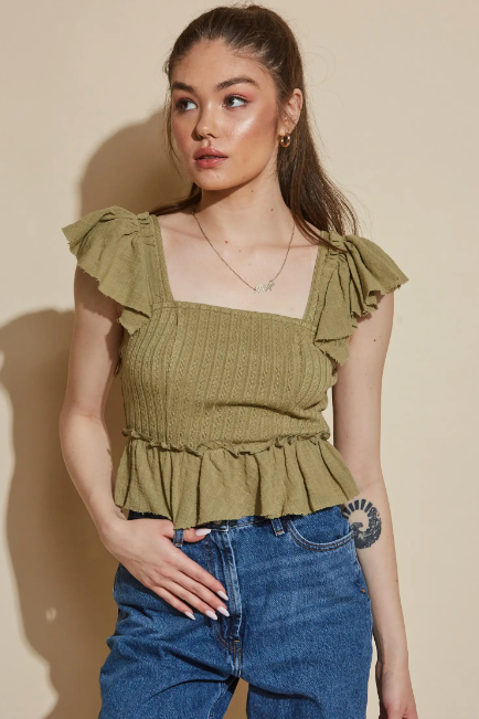 Square Neck Ruffled Knit Top