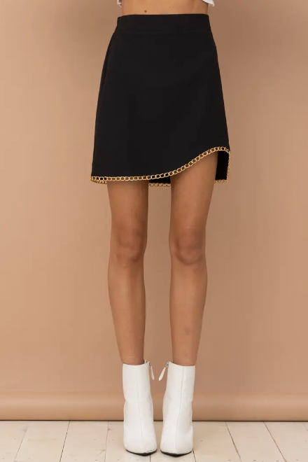 Asymmetrical Gold Chain Mini Skirt